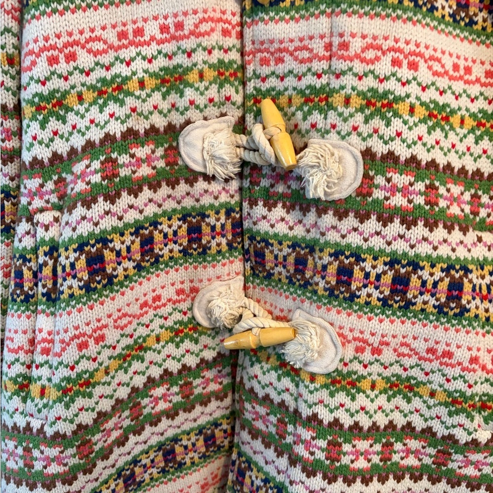 Anthropologie Vintage Sparrow 100% Lambs Wool Fair Isle Coat Women’s Small - Picture 4 of 13